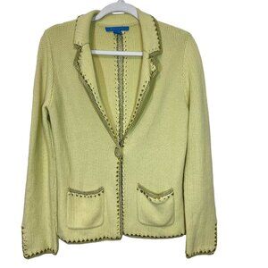 White + Warren Blazer M Jacket Womens Green Knit Embroidered Sweater Size Medium